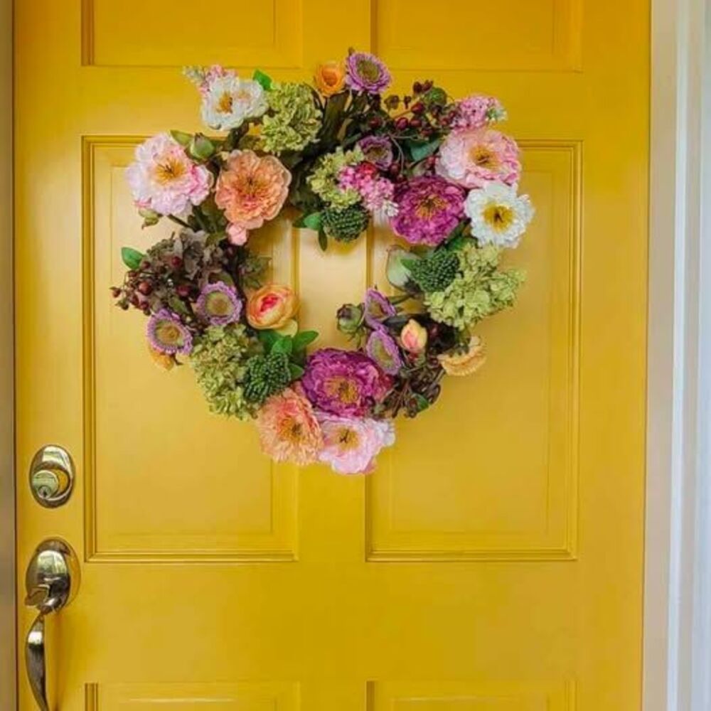NEW Peony summer floral door wreath 24 inch from Nearly Natural